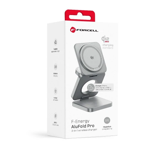 Ładowarka indukcyjna 3w1 Forcell F-Energy AluFold Pro, Qi2.2 do MagSafe, 25W, srebrna (4/5)