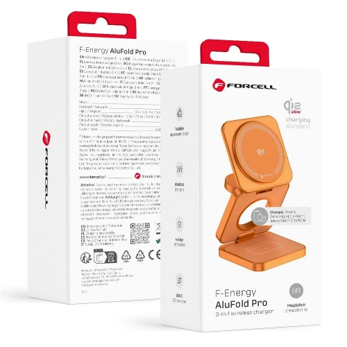 Ładowarka indukcyjna 3w1 Forcell F-Energy AluFold Pro, Qi2.2 do MagSafe, 25W, pomarańczowa (5/6)