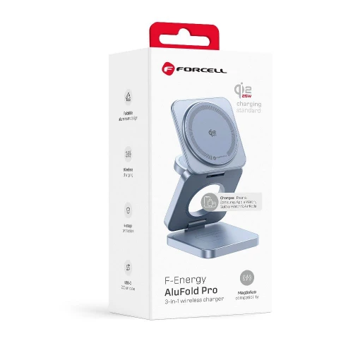 Ładowarka indukcyjna 3w1 Forcell F-Energy AluFold Pro, Qi2.2 do MagSafe, 25W, niebieska (4/5)
