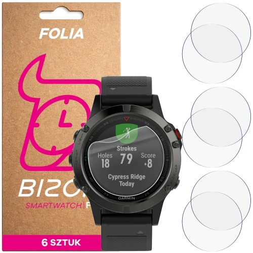 Folia ochronna na ekran zegarka Bizon Watch Film HydroFlex do Garmin Fenix 5 (47 mm), 6 sztuk (1/5)