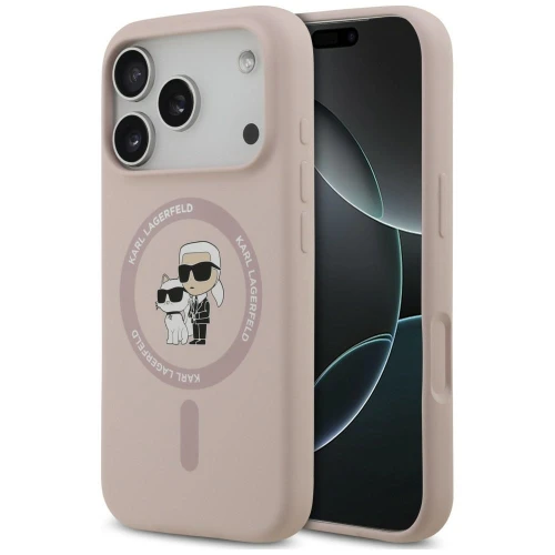 Etui Karl Lagerfeld Silicone Karl & Choupette Ring do MagSafe do iPhone 18 Pro / 17 Pro, różowe (1/8)