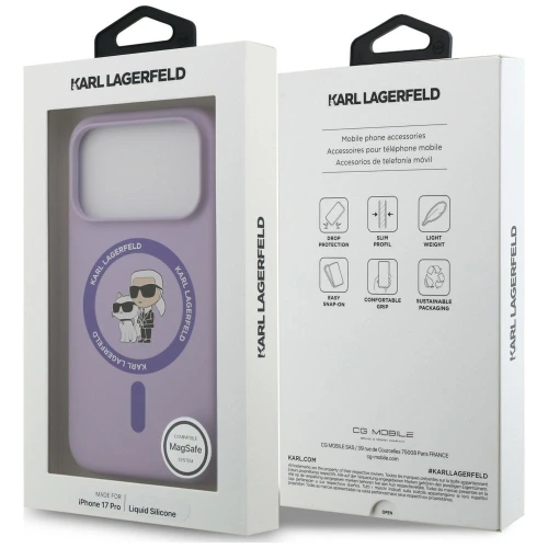 Etui Karl Lagerfeld Silicone Karl & Choupette Ring do MagSafe do iPhone 18 Pro / 17 Pro, fioletowe (8/8)