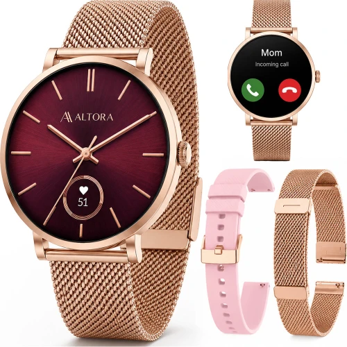 Smartwatch 3mk Altora Vivid Lady, Bluetooth 5.4, IP68, złoty z wymiennym różowym paskiem (1/14)