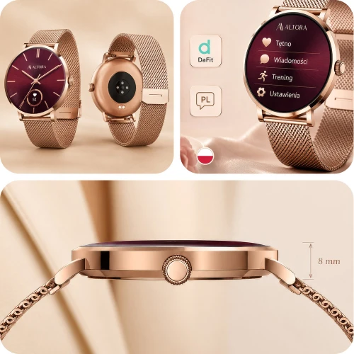 Smartwatch 3mk Altora Vivid Lady, Bluetooth 5.4, IP68, złoty z wymiennym różowym paskiem (2/14)