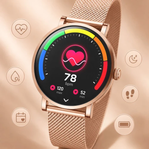 Smartwatch 3mk Altora Vivid Lady, Bluetooth 5.4, IP68, złoty z wymiennym różowym paskiem (12/14)