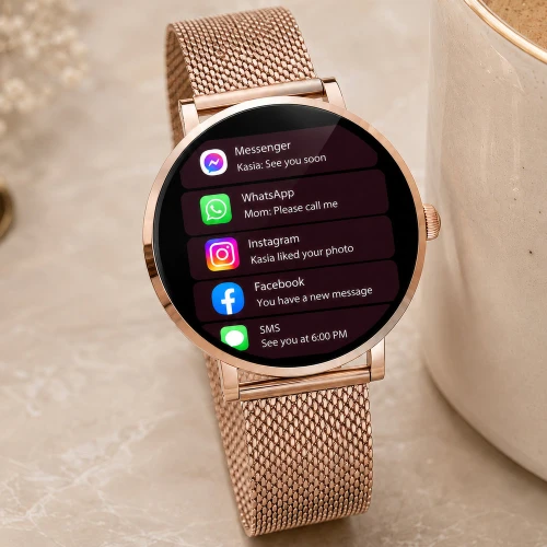 Smartwatch 3mk Altora Vivid Lady, Bluetooth 5.4, IP68, złoty z wymiennym różowym paskiem (14/14)