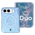 Etui brokatowe z pierścieniem magnetycznym Bizon Case SparklO do iPhone Duo, przezroczysto-jasnoniebieskie z brokatem (1/7)