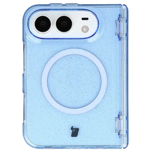 Etui brokatowe z pierścieniem magnetycznym Bizon Case SparklO do iPhone Duo, przezroczysto-jasnoniebieskie z brokatem (2/7)