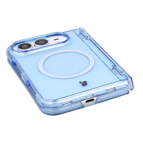 Etui brokatowe z pierścieniem magnetycznym Bizon Case SparklO do iPhone Duo, przezroczysto-jasnoniebieskie z brokatem (3/7)