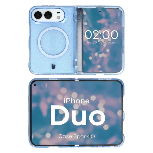 Etui brokatowe z pierścieniem magnetycznym Bizon Case SparklO do iPhone Duo, przezroczysto-jasnoniebieskie z brokatem (6/7)