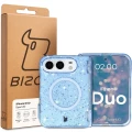 Etui brokatowe z pierścieniem magnetycznym Bizon Case SparklO do iPhone Duo, przezroczysto-jasnoniebieskie z brokatem (7/7)
