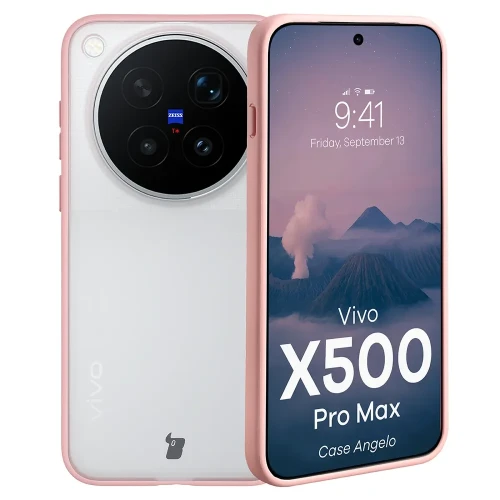 Etui Bizon Case Angelo do Vivo X500 Pro Max, półprzezroczyste z jasnoróżową ramką (1/6)