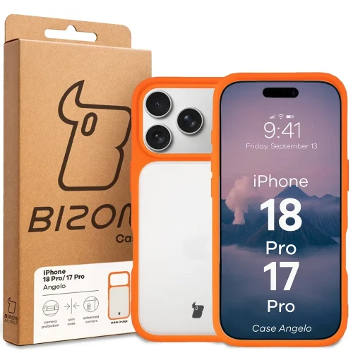 Etui Bizon Case Angelo do iPhone 18 Pro / 17 Pro, półprzezroczyste z pomarańczową ramką (6/6)