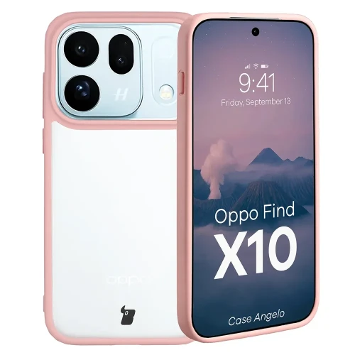 Etui Bizon Case Angelo do OPPO Find X10, półprzezroczyste z jasnoróżową ramką (1/6)
