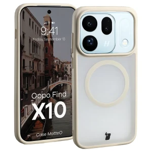 Etui z pierścieniem magnetycznym Bizon Case MatteO do OPPO Find X10, przydymione-beżowe
