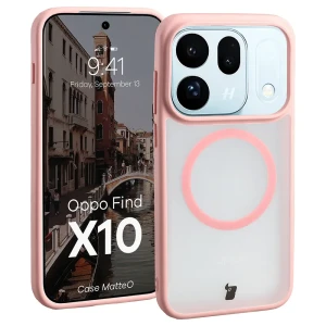 Etui z pierścieniem magnetycznym Bizon Case MatteO do OPPO Find X10, przydymione-jasnoróżowe