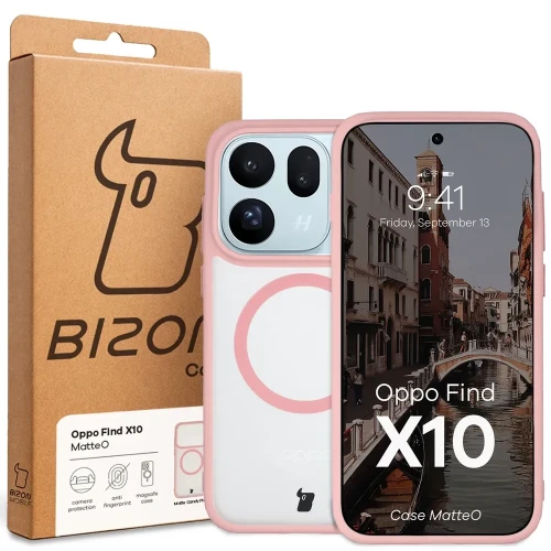 Etui z pierścieniem magnetycznym Bizon Case MatteO do OPPO Find X10, przydymione-jasnoróżowe (7/8)