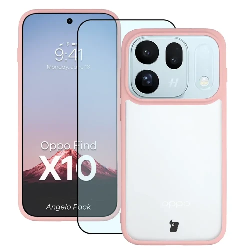 Etui + szkło hartowane Bizon Angelo Pack do OPPO Find X10, półprzezroczyste z jasnoróżową ramką (1/7)