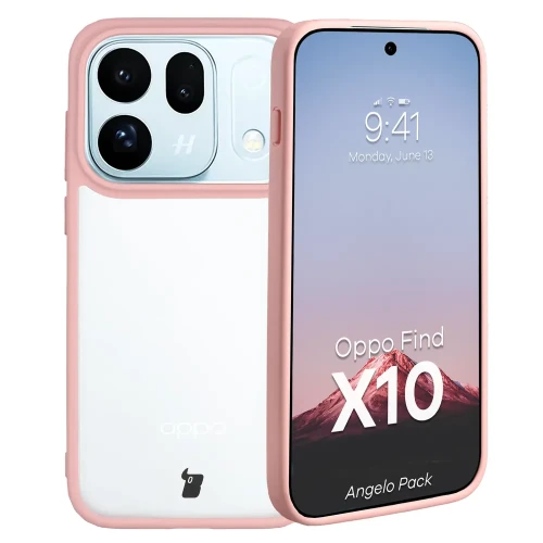 Etui + szkło hartowane Bizon Angelo Pack do OPPO Find X10, półprzezroczyste z jasnoróżową ramką (3/7)