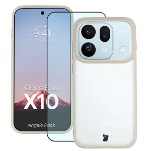 Etui + szkło hartowane Bizon Angelo Pack do OPPO Find X10, półprzezroczyste z beżową ramką