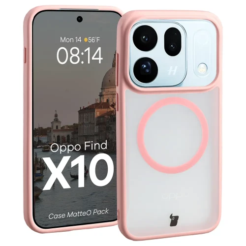 Etui z pierścieniem magnetycznym + szkło hartowane Bizon MatteO Pack do OPPO Find X10, przydymione-jasnoróżowe (3/8)