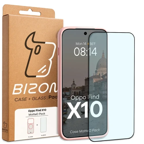 Etui z pierścieniem magnetycznym + szkło hartowane Bizon MatteO Pack do OPPO Find X10, przydymione-jasnoróżowe (8/8)
