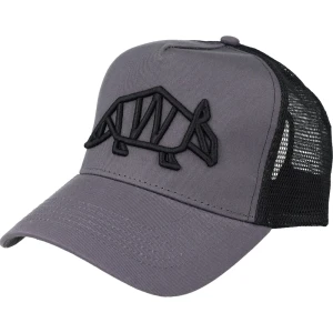 OUTLET: Czapka z daszkiem i siatką Snapback Trucker z logo Pancernik.eu, szaro-czarna z czarnym naszyciem