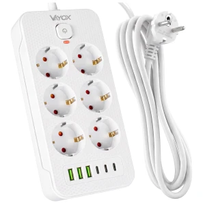 OUTLET: Listwa zasilająca/przedłużacz Vayox VA0465W-2, 6x gniazdo sieciowe Schuko, 3x USB-C, 3x USB-A, wraz z kablem 2m, biała