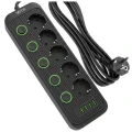 Listwa zasilająca/przedłużacz Vayox VA0473B-5, 5x gniazdo sieciowe Schuko, 1x USB-C, 4x USB-A, wraz z kablem 5m, czarna (1/12)