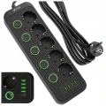 Listwa zasilająca/przedłużacz Vayox VA0473B-5, 5x gniazdo sieciowe Schuko, 1x USB-C, 4x USB-A, wraz z kablem 5m, czarna (12/12)