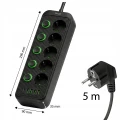 Listwa zasilająca/przedłużacz Vayox VA0473B-5, 5x gniazdo sieciowe Schuko, 1x USB-C, 4x USB-A, wraz z kablem 5m, czarna (6/12)