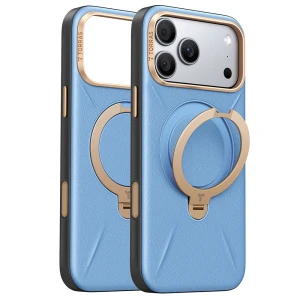 OUTLET: Skórzane etui z podstawką Torras Ostand Q3 VegSkin do MagSafe do iPhone 18 Pro Max / 17 Pro Max, niebieskie