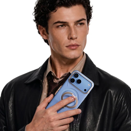 Skórzane etui z podstawką Torras Ostand Q3 VegSkin do MagSafe do iPhone 18 Pro Max / 17 Pro Max, niebieskie (10/11)