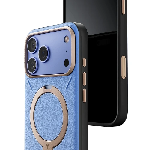 Skórzane etui z podstawką Torras Ostand Q3 VegSkin do MagSafe do iPhone 18 Pro Max / 17 Pro Max, niebieskie (11/11)