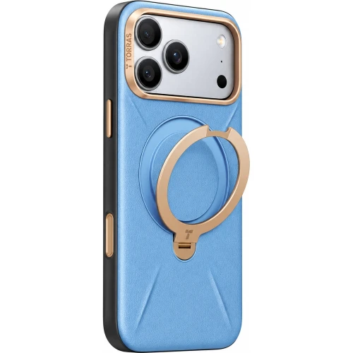 Skórzane etui z podstawką Torras Ostand Q3 VegSkin do MagSafe do iPhone 18 Pro Max / 17 Pro Max, niebieskie (2/11)