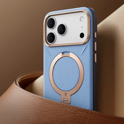 Skórzane etui z podstawką Torras Ostand Q3 VegSkin do MagSafe do iPhone 18 Pro Max / 17 Pro Max, niebieskie (6/11)