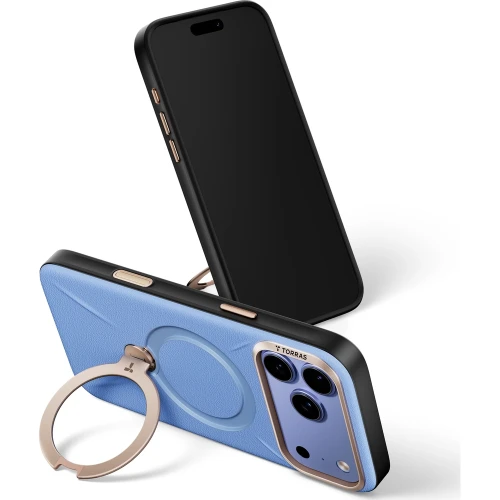 Skórzane etui z podstawką Torras Ostand Q3 VegSkin do MagSafe do iPhone 18 Pro Max / 17 Pro Max, niebieskie (7/11)