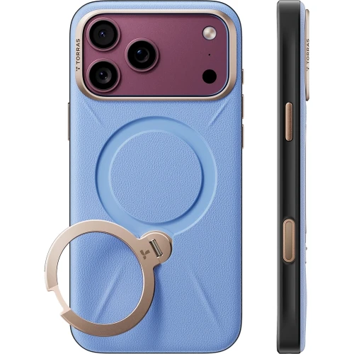 Skórzane etui z podstawką Torras Ostand Q3 VegSkin do MagSafe do iPhone 18 Pro Max / 17 Pro Max, niebieskie (8/11)