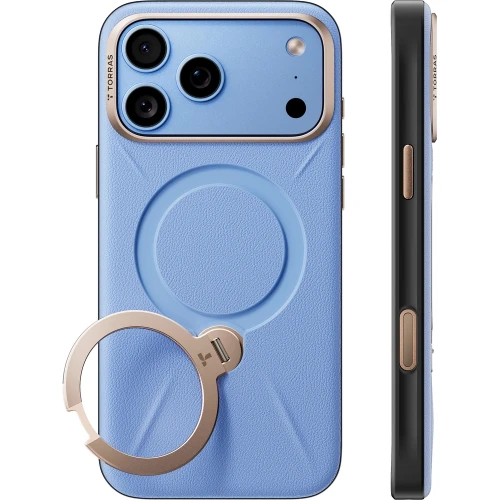 Skórzane etui z podstawką Torras Ostand Q3 VegSkin do MagSafe do iPhone 18 Pro Max / 17 Pro Max, niebieskie (9/11)