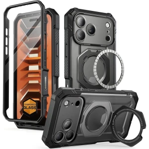 OUTLET: Etui pancerne + szkło 9H Supcase UB Grip Pro Mag SPG (CC) do MagSafe do iPhone 18 Pro / 17 Pro, przezroczysto-czarne