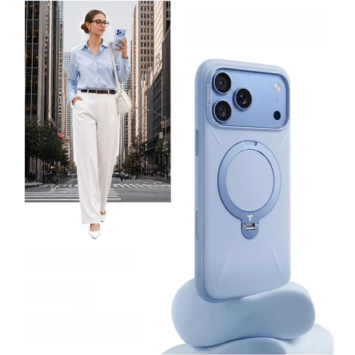 Etui z obrotową podstawką 360° Torras Q3 Silicone do iPhone 18 Pro Max / 17 Pro Max do MagSafe, niebieskie (7/9)