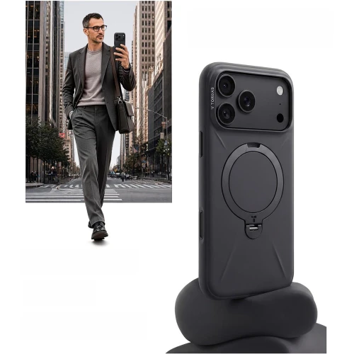 Etui z obrotową podstawką 360° Torras Q3 Silicone do iPhone 18 Pro Max / 17 Pro Max do MagSafe, czarne (5/7)