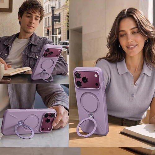 Etui z obrotową podstawką 360° Torras Q3 Silicone do iPhone 18 Pro Max / 17 Pro Max do MagSafe, fioletowe (4/9)