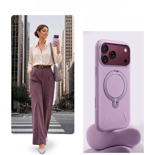 Etui z obrotową podstawką 360° Torras Q3 Silicone do iPhone 18 Pro Max / 17 Pro Max do MagSafe, fioletowe (7/9)