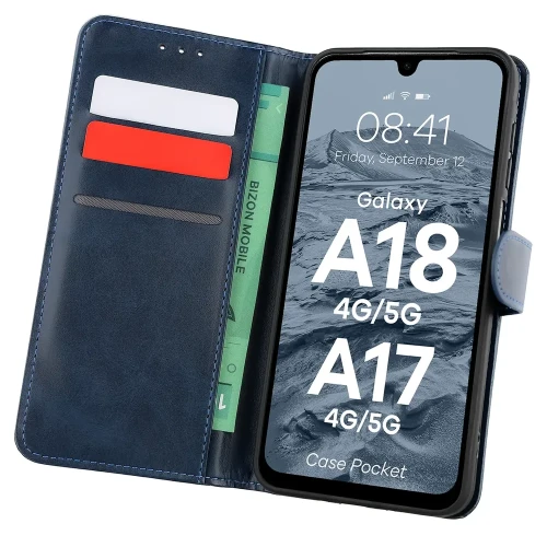 Etui z klapką Bizon Case Pocket do Galaxy A18 / A17, granatowe (1/6)