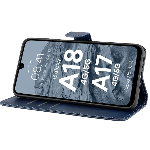 Etui z klapką Bizon Case Pocket do Galaxy A18 / A17, granatowe (5/6)