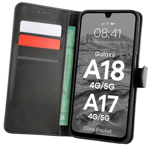 Etui z klapką Bizon Case Pocket do Galaxy A18 / A17, czarne (1/6)