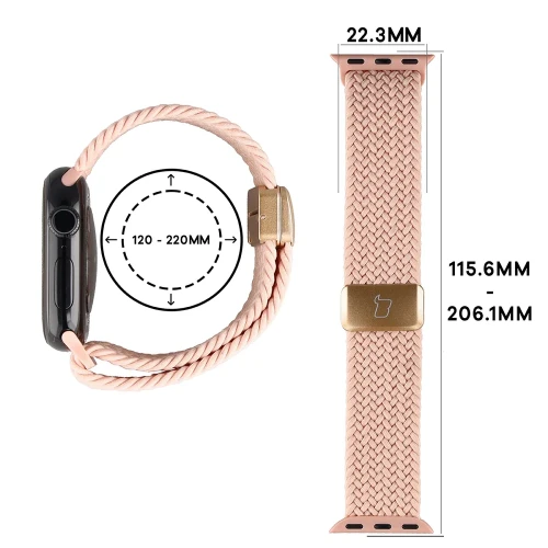 Nylonowy pasek do zegarka Bizon Strap Watch Trenza do Apple Watch 44/45/46/49 mm, jasnoróżowy (2/3)