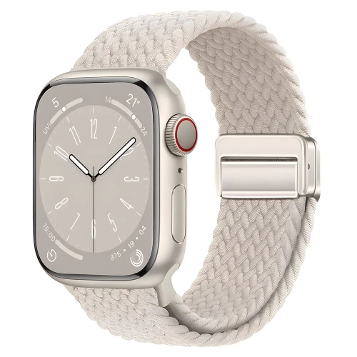 Nylonowy pasek do zegarka Bizon Strap Watch Trenza do Apple Watch 44/45/46/49 mm, szampański (1/3)
