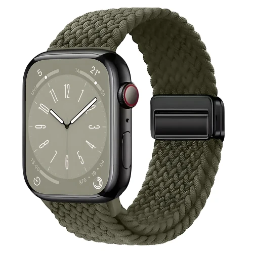 Nylonowy pasek do zegarka Bizon Strap Watch Trenza do Apple Watch 38/40/41/42 mm, ciemnozielony (1/3)